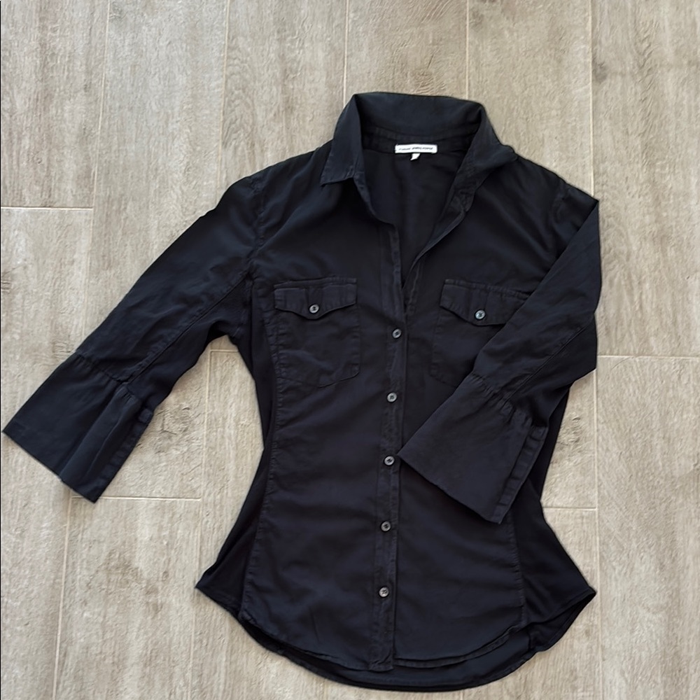 James Perse Black Fitted Button Down Shirt
